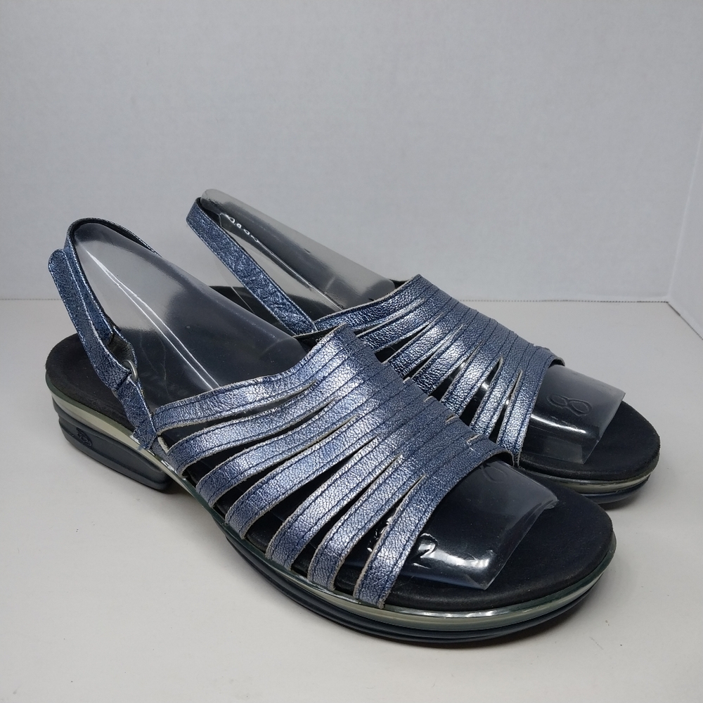 ARAVON Sandals Women's size 8 B Metallic Blue Leather Slingback Comfort Shoes